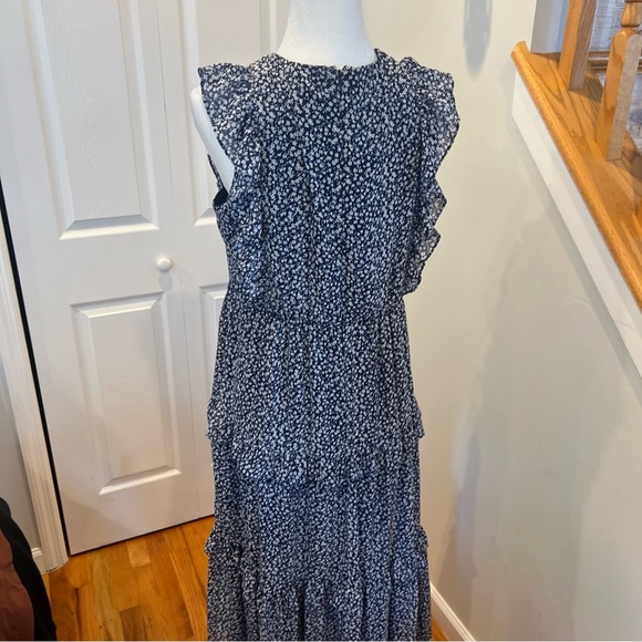 J Crew Factory Navy Blue Dress With Floral Ruffle Tiered Maxi Dress Size 6 - Picture 6 of 8
